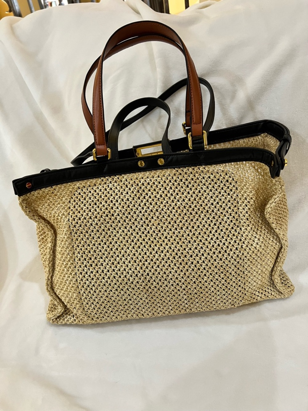 Natural Straw Tote with Black Trim - Picture 2 of 6